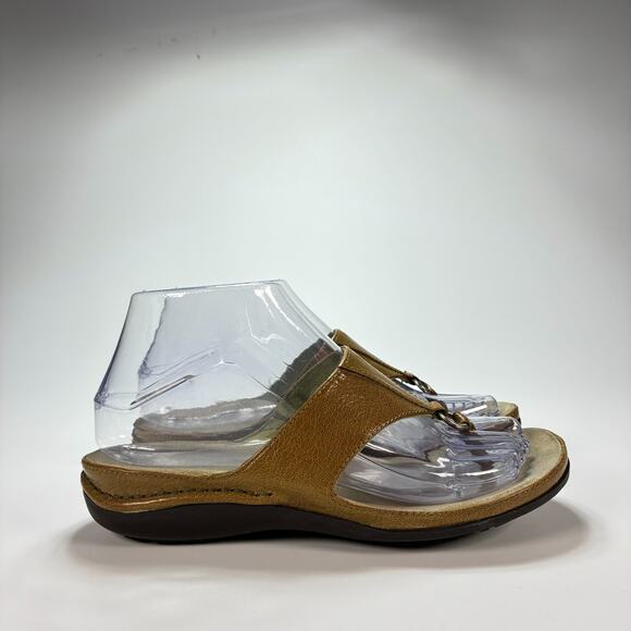 Rockport Brown Tan Leather Comfort Thong Strap Open Toe Sandals Women's Size 6 - Picture 1 of 10